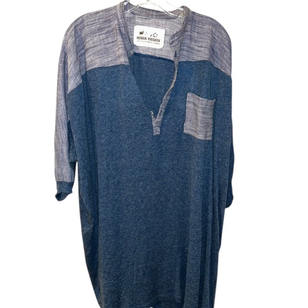 henrik visbkov blue gray mens henley short sleeve top shirt L